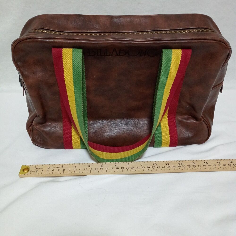Vintage Billabong Rasta Jamaica Brown Bag Travel Purse 15 x 10 x 6 Faux Leather - Picture 2 of 10